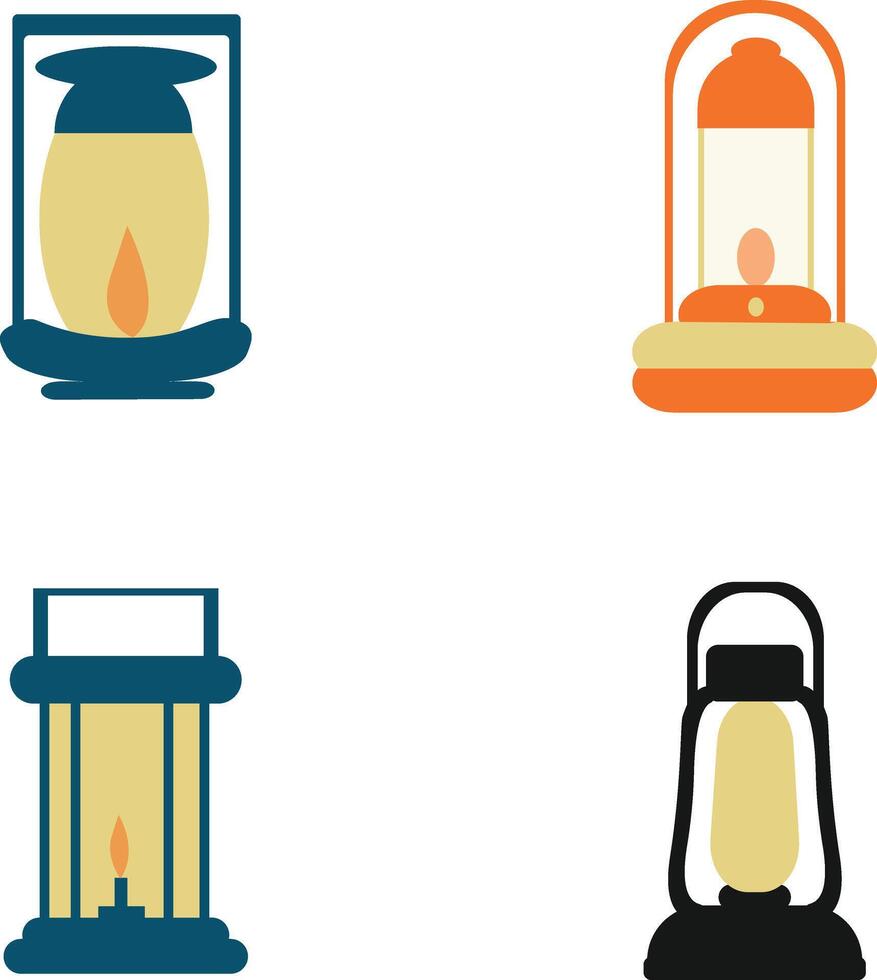 camping lantaarn lamp met wijnoogst ontwerp stijl. vector illustratie set.