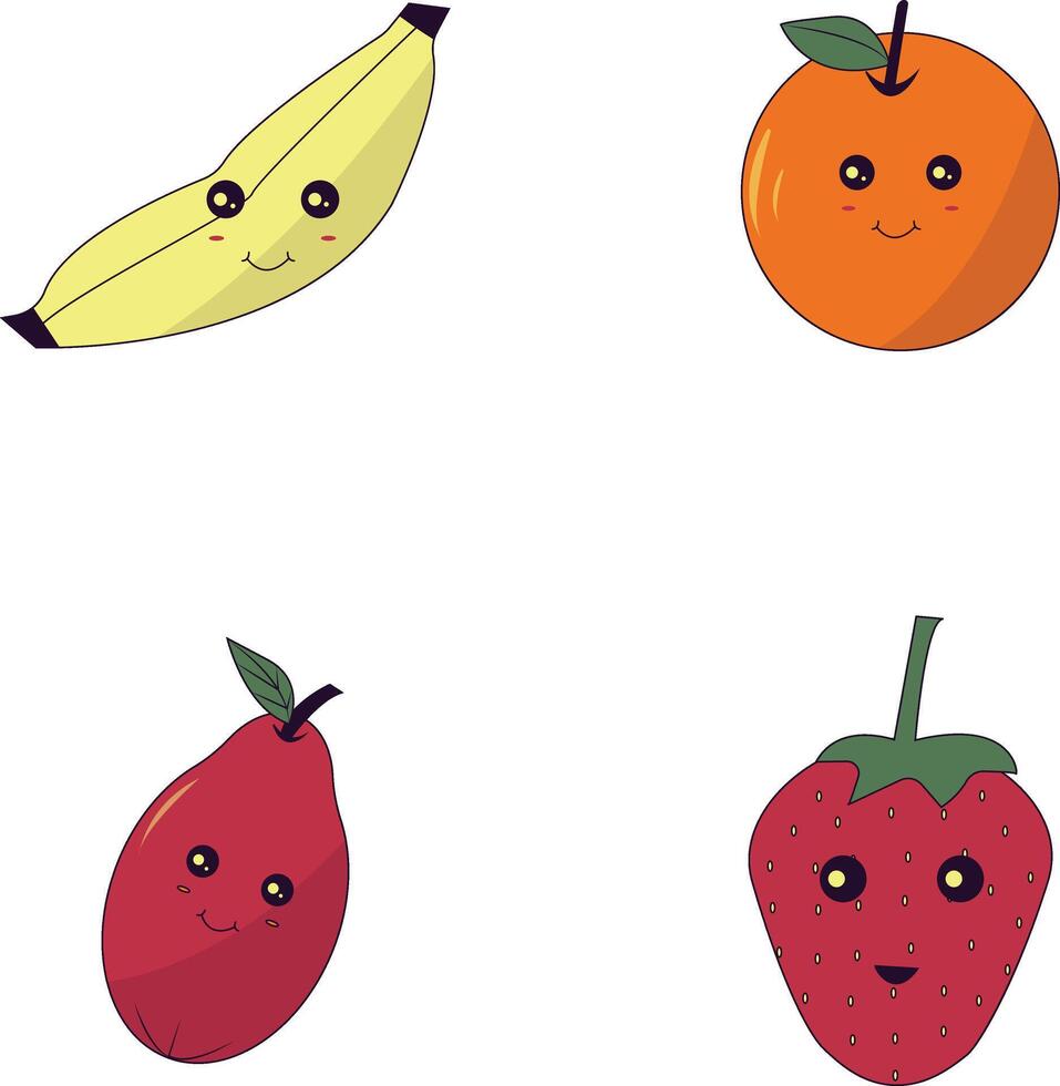 kawaii fruit mascotte verzameling. vlak tekenfilm vector icoon.