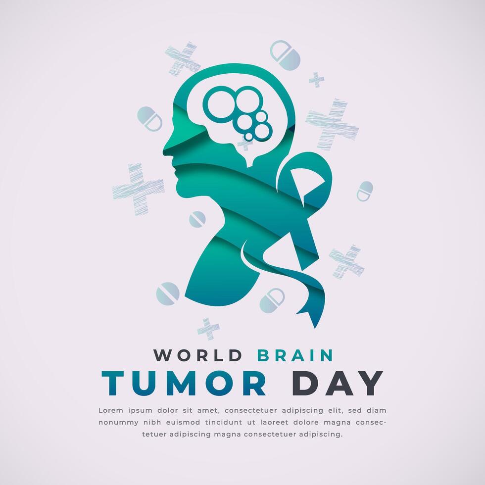 wereld hersenen tumor dag papier besnoeiing stijl vector ontwerp illustratie voor achtergrond, poster, banier, reclame, groet kaart