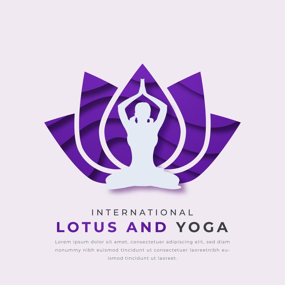 lotus en yoga Internationale dag papier besnoeiing stijl vector ontwerp illustratie voor achtergrond, poster, banier, reclame, groet kaart