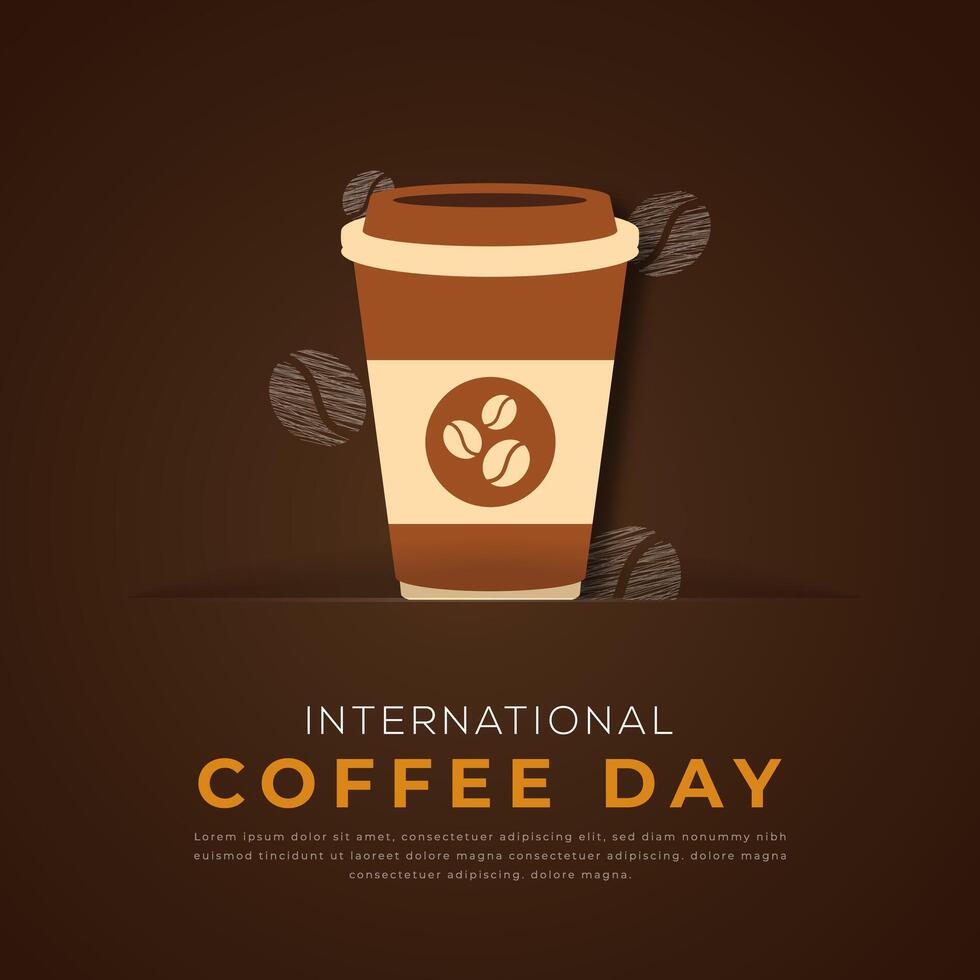 Internationale koffie dag papier besnoeiing stijl vector ontwerp illustratie voor achtergrond, poster, banier, reclame, groet kaart