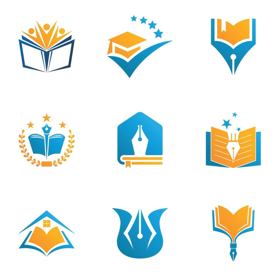 het beste academisch boek logo vector. onderwijs logo sjabloon ontwerp concept, pen, boek, leerling vooruitgang en succes in aan het leren. vector