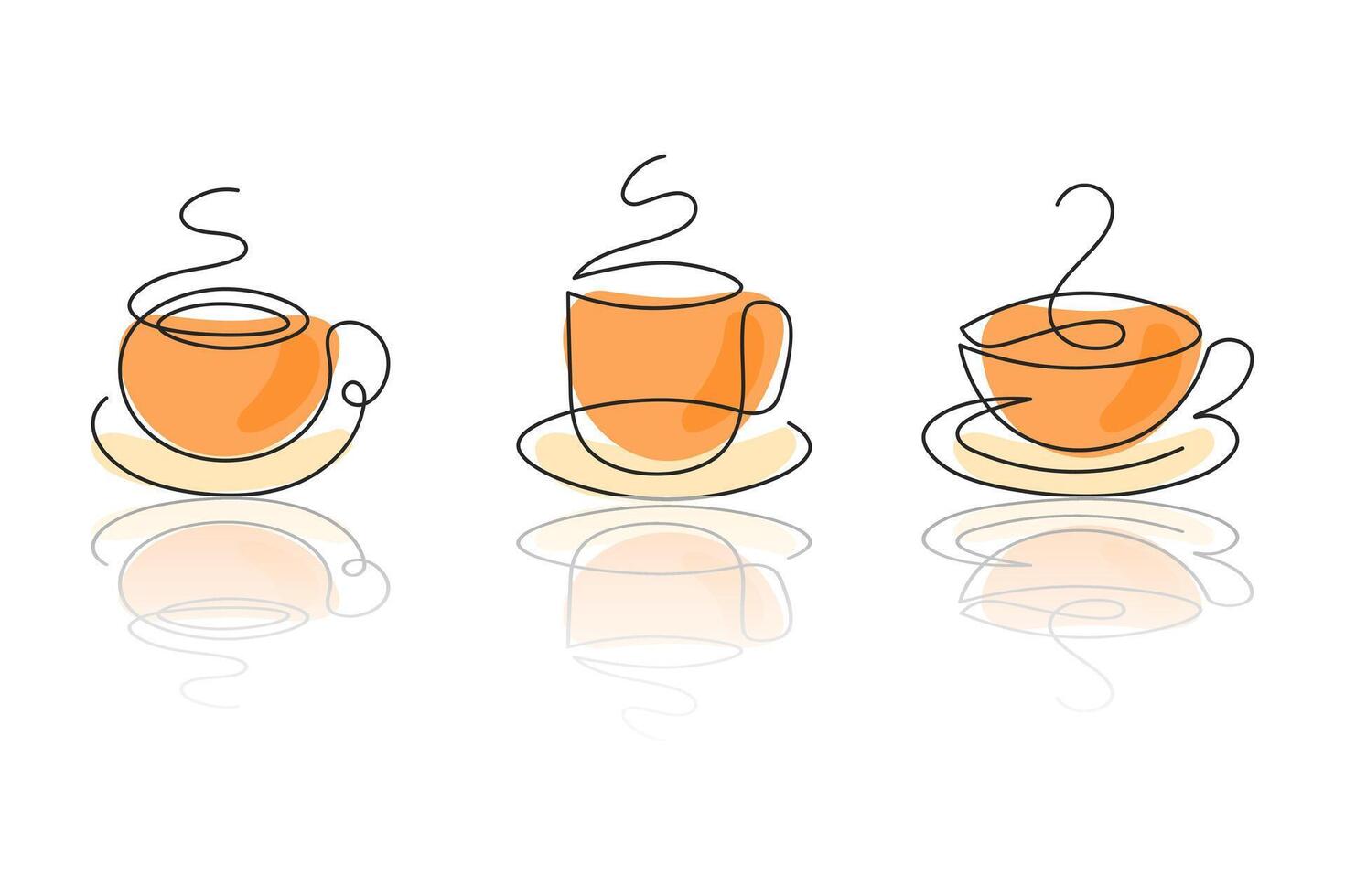 lijn kunst, een reeks van contour koffie cups met de toevoeging van kleur. schetsen, vector