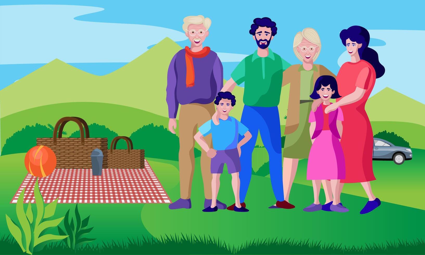 familie picknick met grootouders vector
