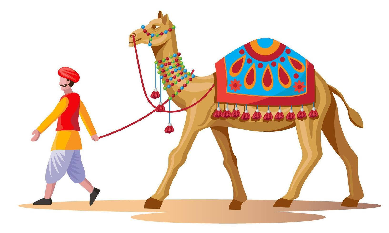 Rajasthan Mens wandelen met kamelen in woestijn vector