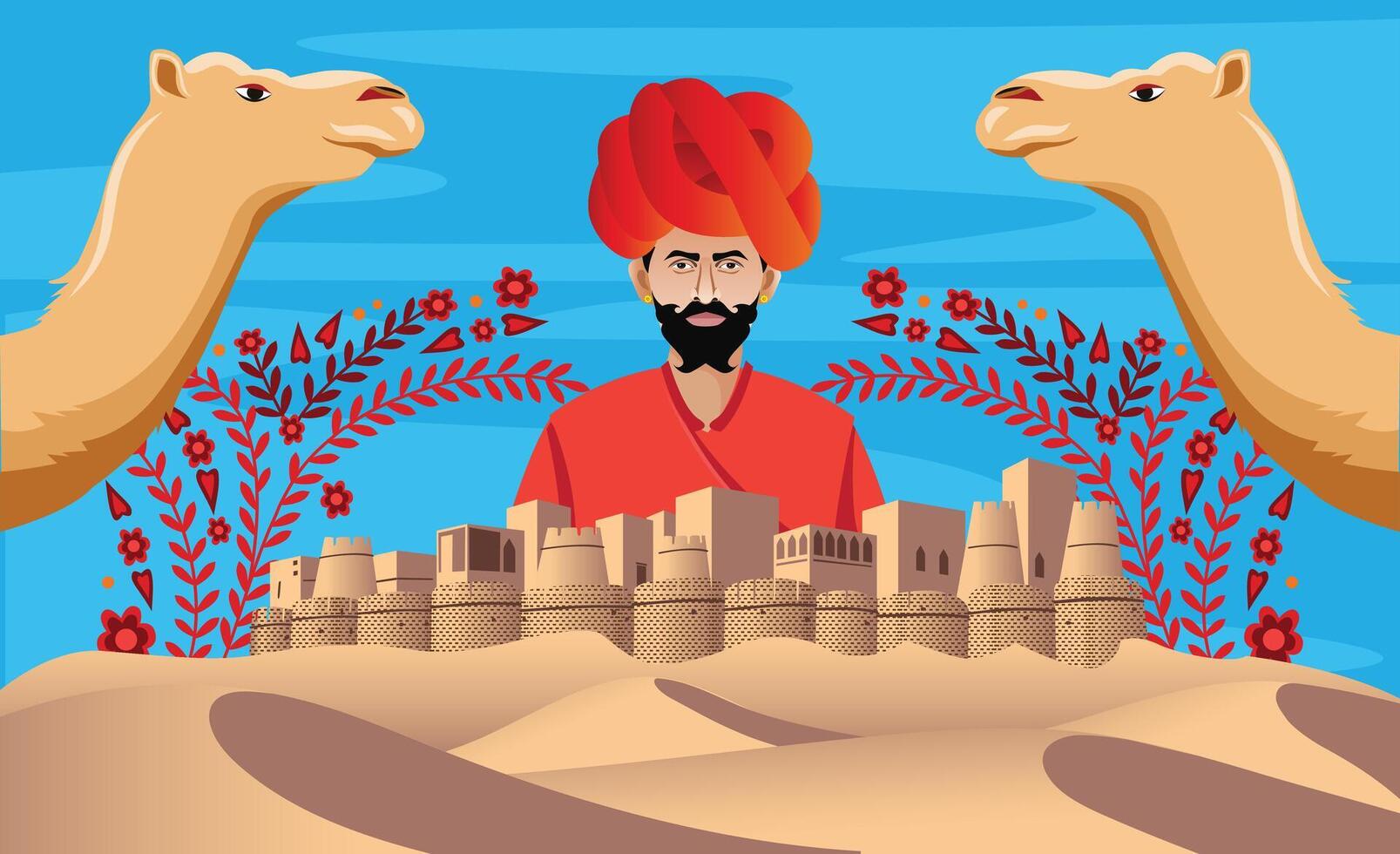 Rajasthan fort met cultureel Mens en kameel collage vector