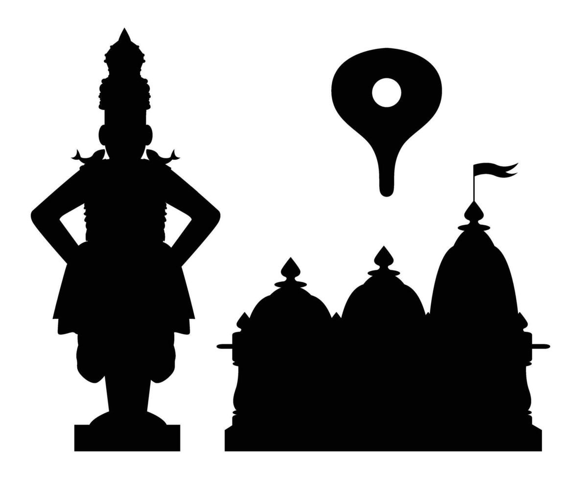 silhouet van Indisch god vitthal - pandurang met tempel vector