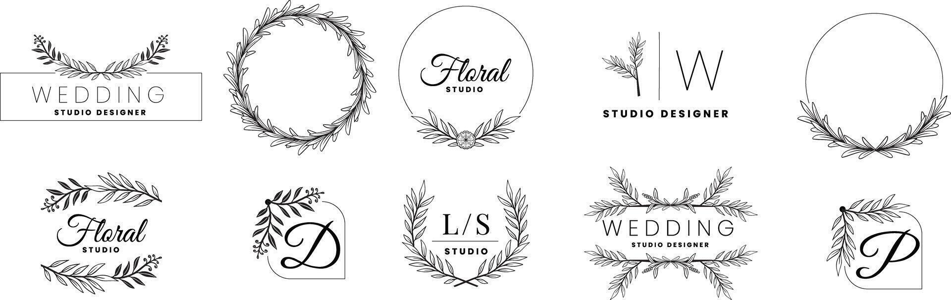 botanisch bloemen logo ontwerp elementen hand- getrokken vector