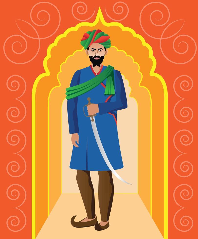 Rajasthani Koninklijk Mens staand in paleis vector