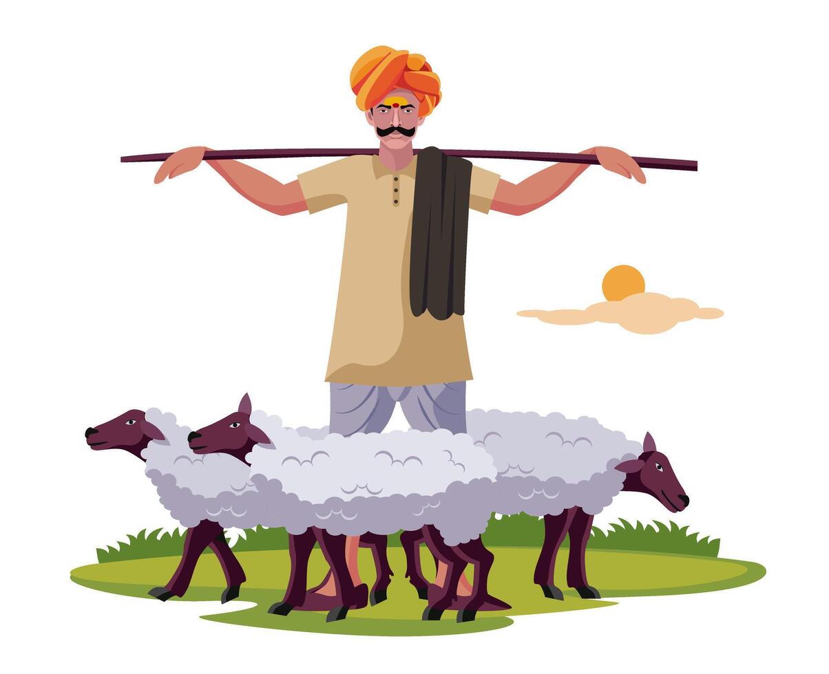 dangar, Indisch herder met schapen vector