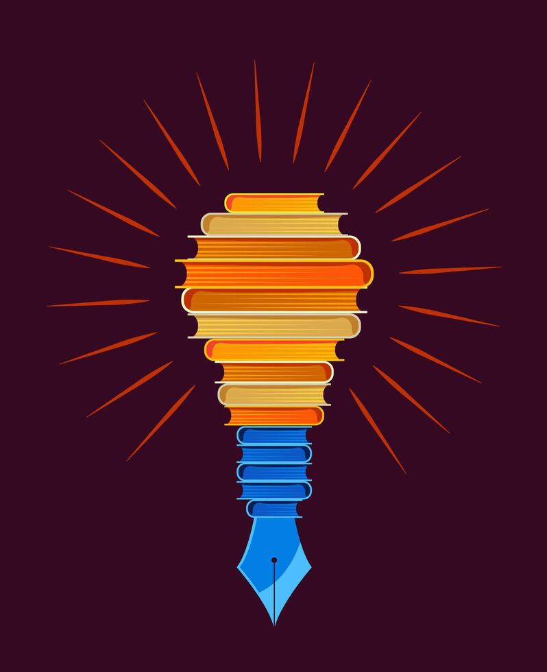 schrijven concept, lamp vormig boeken met pen penpunt vector