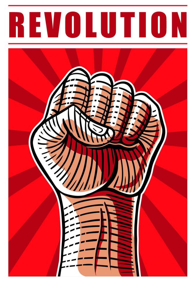 retro macht revolutie hand- vuist verheven poster vector