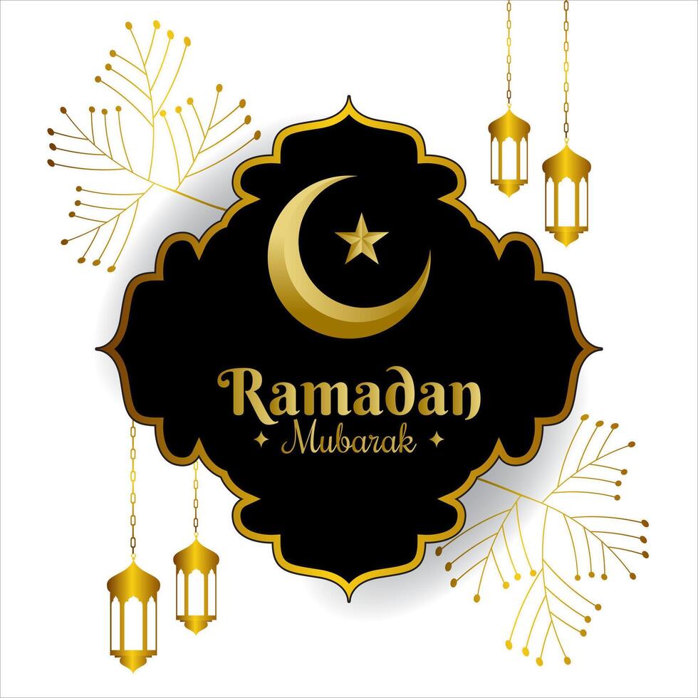 ramzan mubarak groet met Islamitisch ontwerp lantaarn en eid maan vector