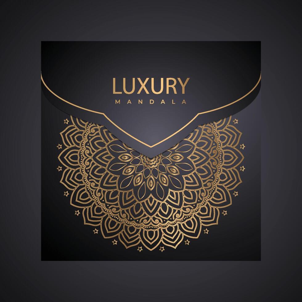 luxueus mandala ornament achtergrond. decoratie mandala patroon Aan een donker zwart achtergrond. luxueus gouden mandala vector. uitnodiging kaart. mandala patroon met metalen gouden kleur. vector