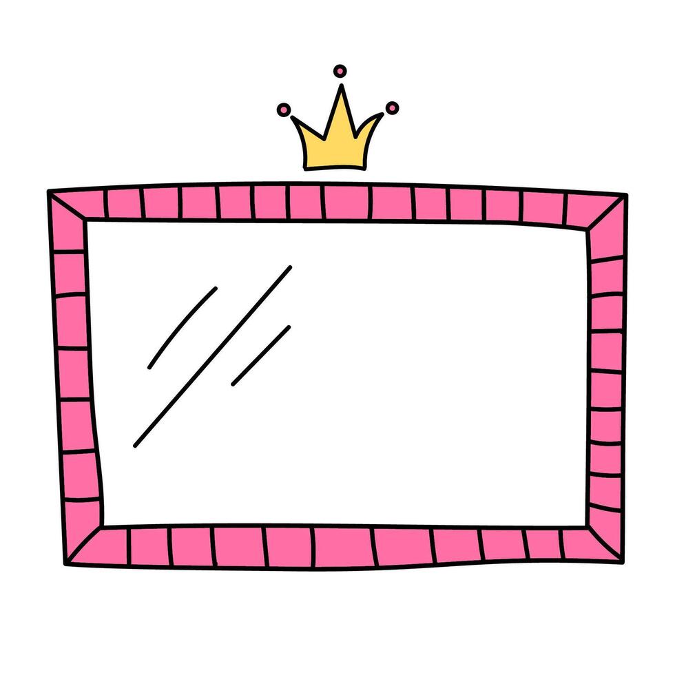 schattig rechthoekig minimalistisch vector kader met kroon geïsoleerd Aan wit achtergrond. roze spiegel voor weinig prinses, mooi decoratief grens, hand- getrokken, tekening illustratie.