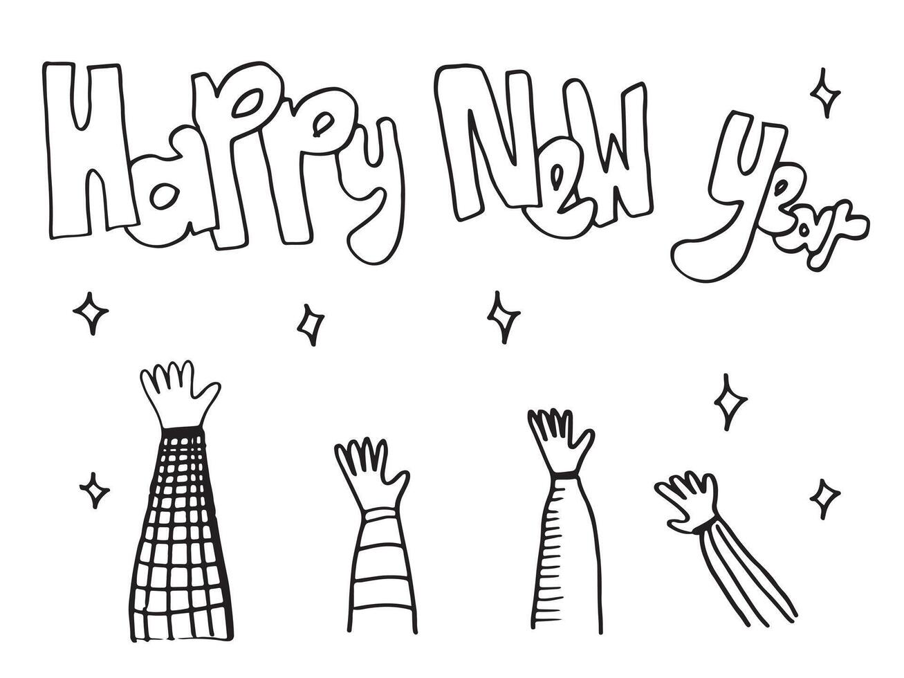 applaus hand tekenen op witte achtergrond met gelukkig Nieuwjaar text.vector afbeelding. vector