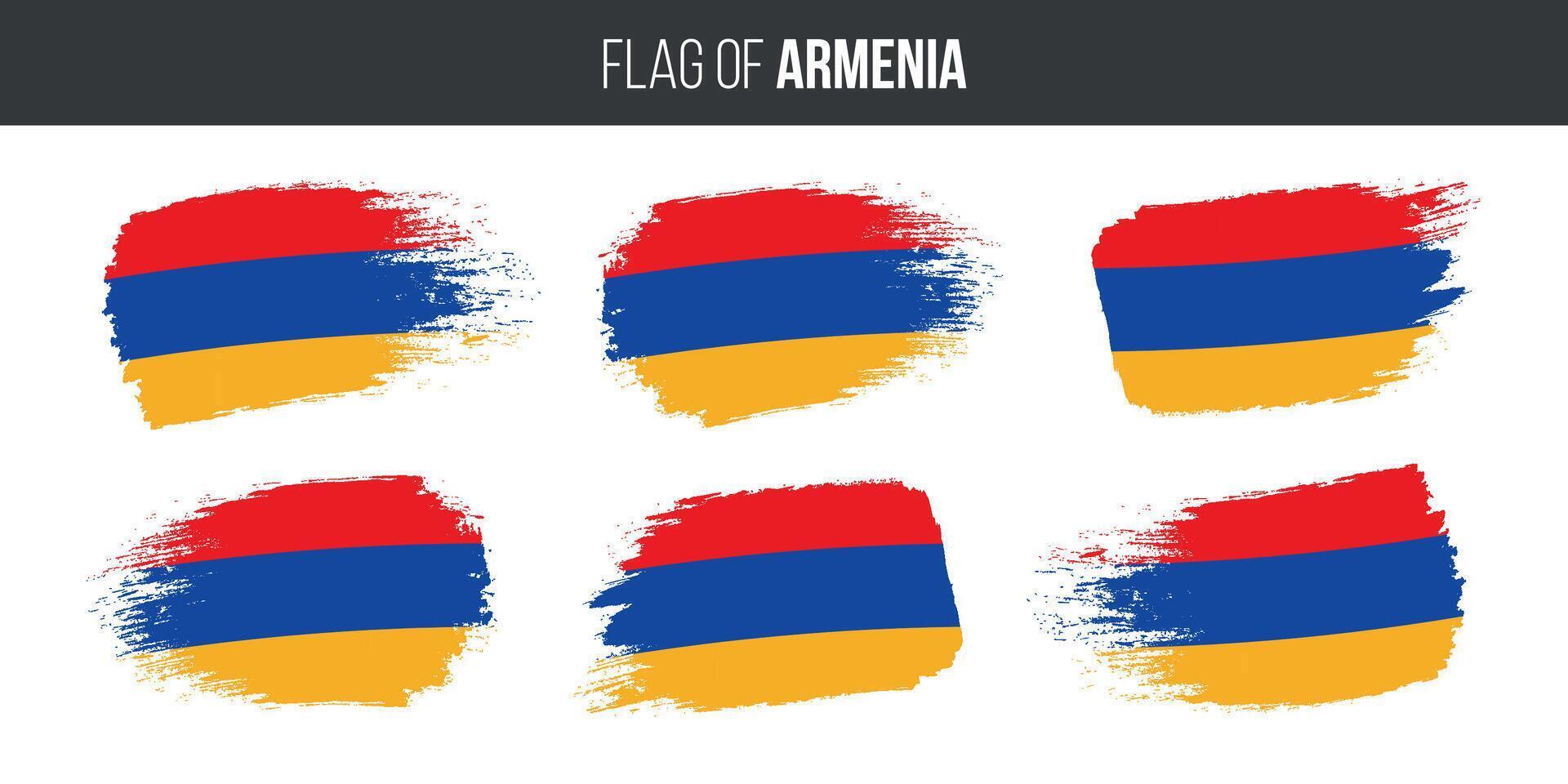 Armenië vlaggen reeks borstel beroerte grunge vector illustratie vlag van Armenië geïsoleerd Aan wit