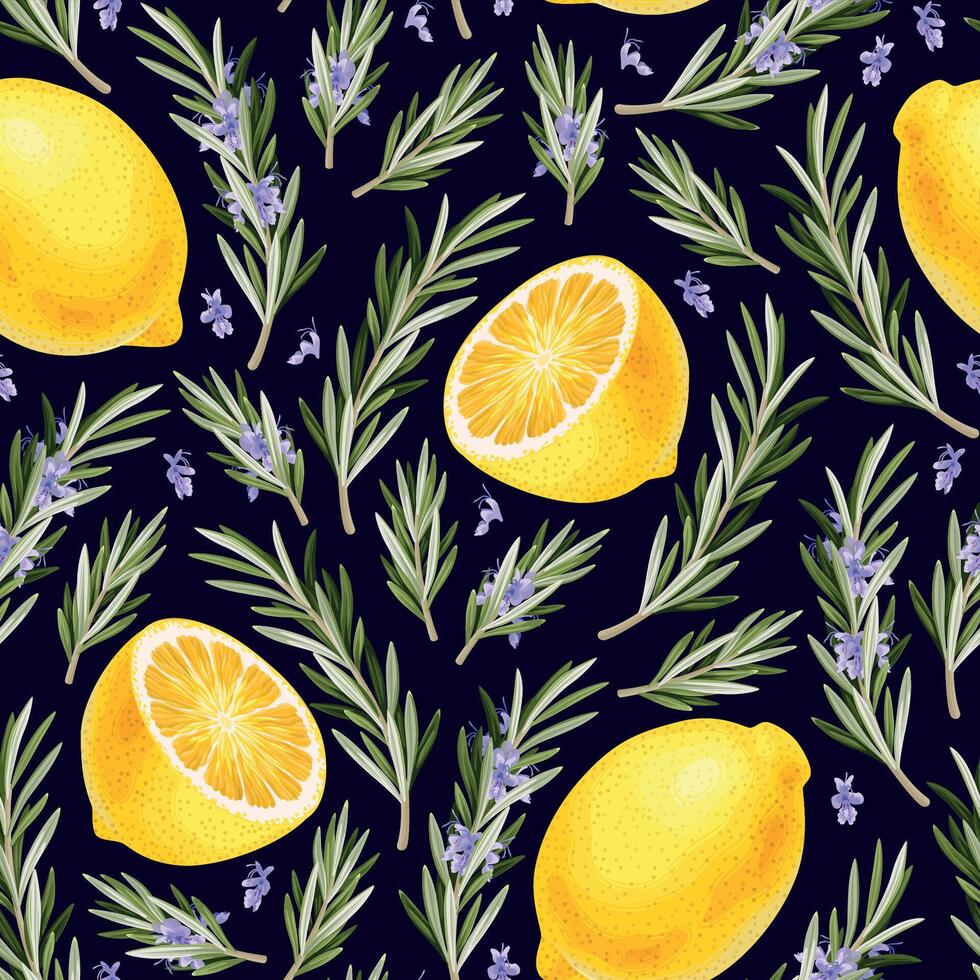 vector naadloos patroon met citroen en rozemarijn