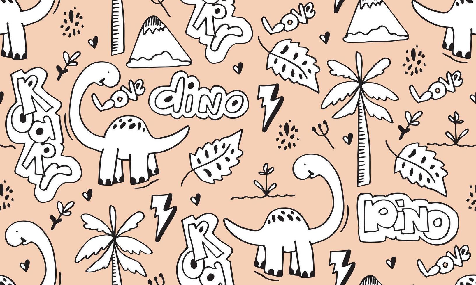 dino. naadloos patroon. vector illustratie in tekening stijl. hand- getekend.hand getrokken kinderen patroon voor mode kleren, shirt, textiel.