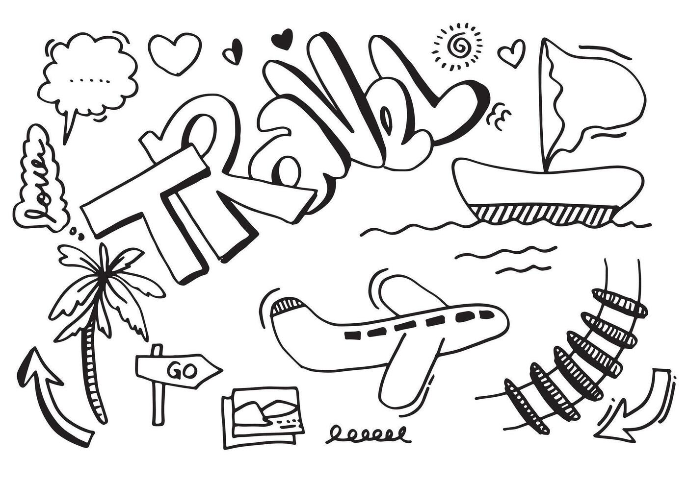 set van hand getrokken reizen doodle. vector illustration.doodle kunst wereld reizen collectie design.