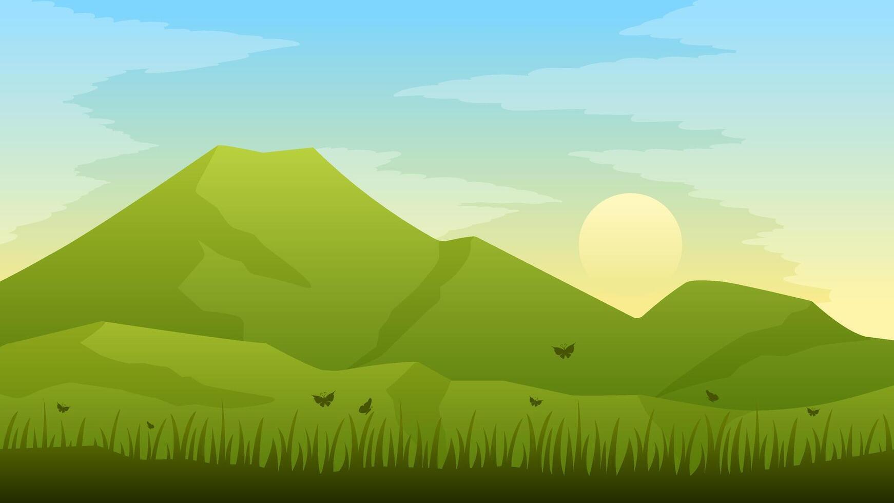 groen berg landschap vector illustratie. landschap landschap van berg nok in voorjaar seizoen. berg in voorjaar landschap voor illustratie, achtergrond of behang