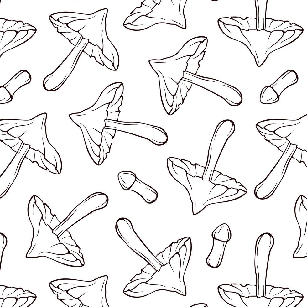 naadloos patroon van champignons dodelijk webcap in lijn kunst stijl. decoratief backdrop voor behang, inpakken, kleding stof, decor. vector illustratie Aan een wit achtergrond.