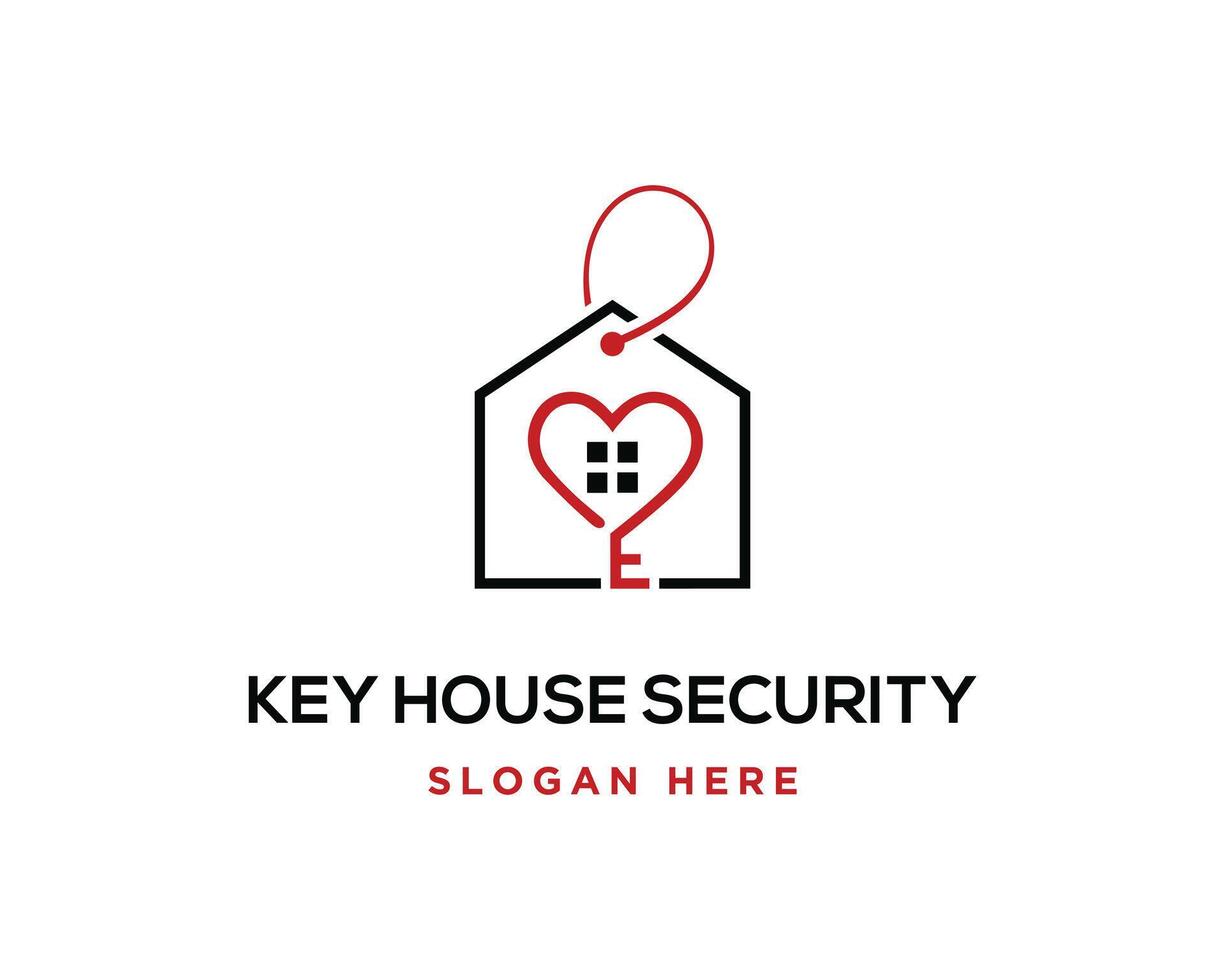 sleutels met hart logo ontwerp modern vector sjabloon.