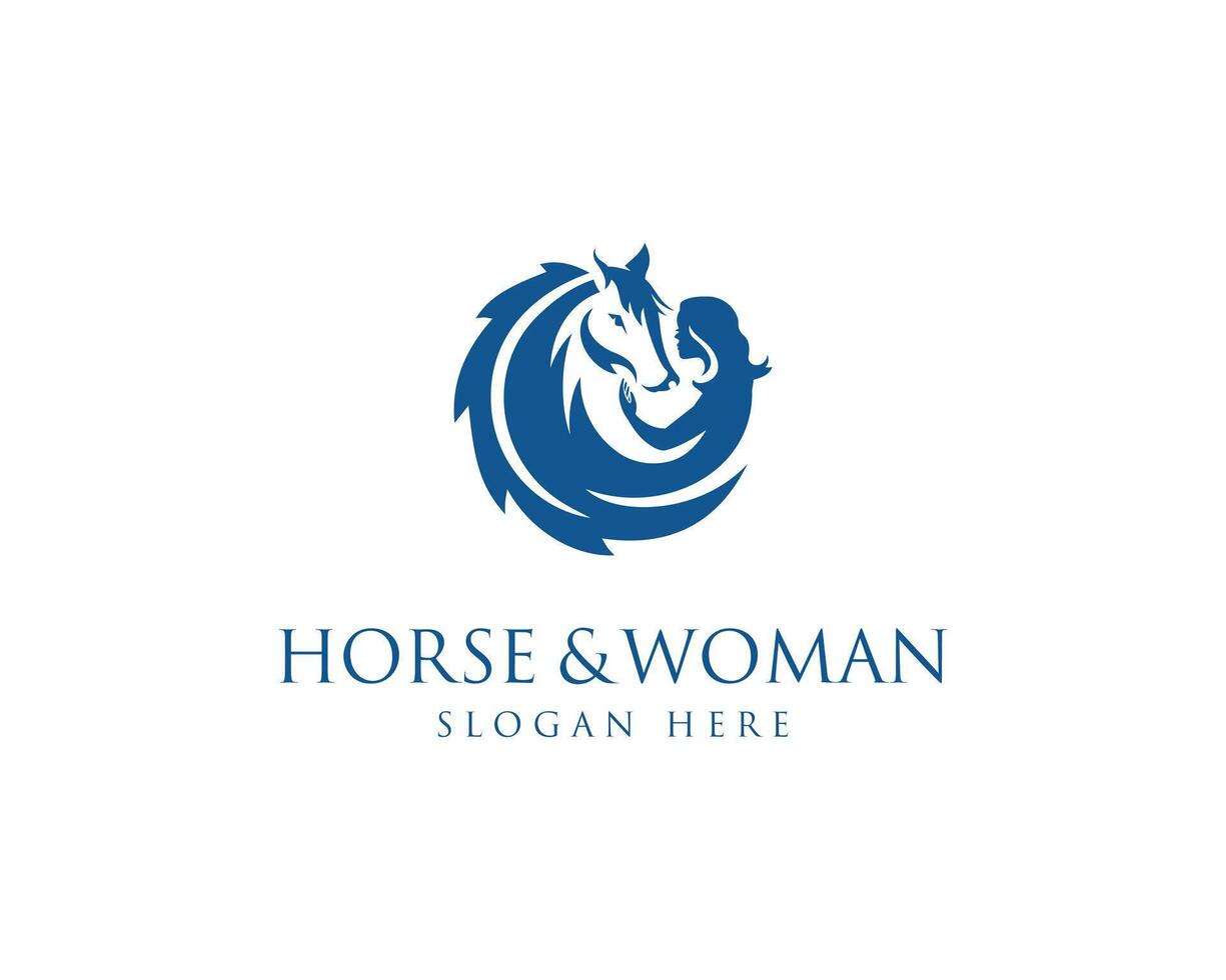 paarden en meisje logo ontwerp sjabloon vector. vector