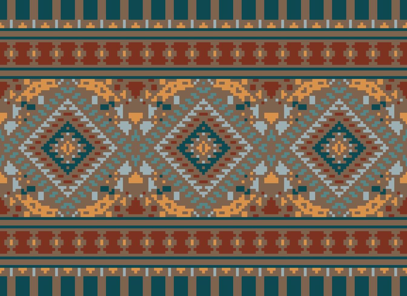 pixel kruis steek traditioneel etnisch patroon paisley bloem ikat achtergrond abstract aztec Afrikaanse Indonesisch Indisch naadloos patroon voor kleding stof afdrukken kleding jurk tapijt gordijnen en sarong vector