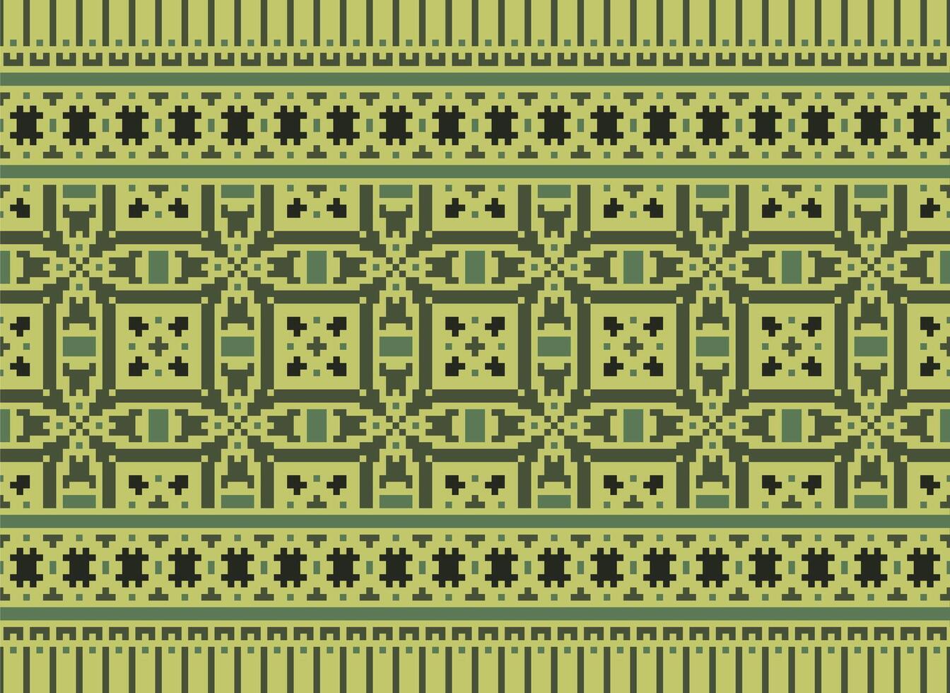 pixel kruis steek traditioneel etnisch patroon paisley bloem ikat achtergrond abstract aztec Afrikaanse Indonesisch Indisch naadloos patroon voor kleding stof afdrukken kleding jurk tapijt gordijnen en sarong vector