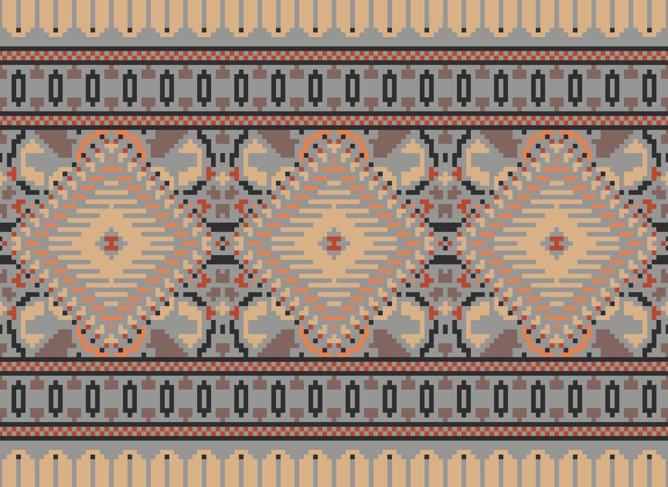 pixel kruis steek traditioneel etnisch patroon paisley bloem ikat achtergrond abstract aztec Afrikaanse Indonesisch Indisch naadloos patroon voor kleding stof afdrukken kleding jurk tapijt gordijnen en sarong vector