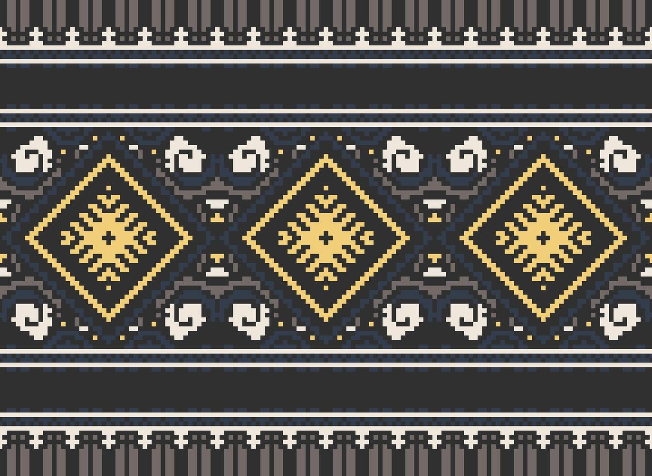 pixel kruis steek traditioneel etnisch patroon paisley bloem ikat achtergrond abstract aztec Afrikaanse Indonesisch Indisch naadloos patroon voor kleding stof afdrukken kleding jurk tapijt gordijnen en sarong vector