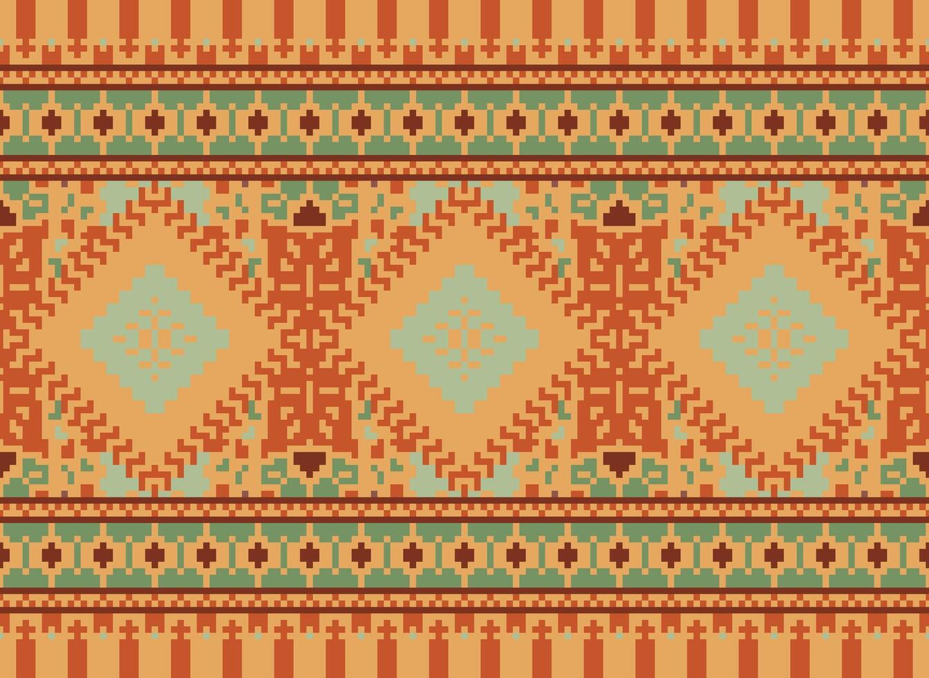 pixel kruis steek traditioneel etnisch patroon paisley bloem ikat achtergrond abstract aztec Afrikaanse Indonesisch Indisch naadloos patroon voor kleding stof afdrukken kleding jurk tapijt gordijnen en sarong vector