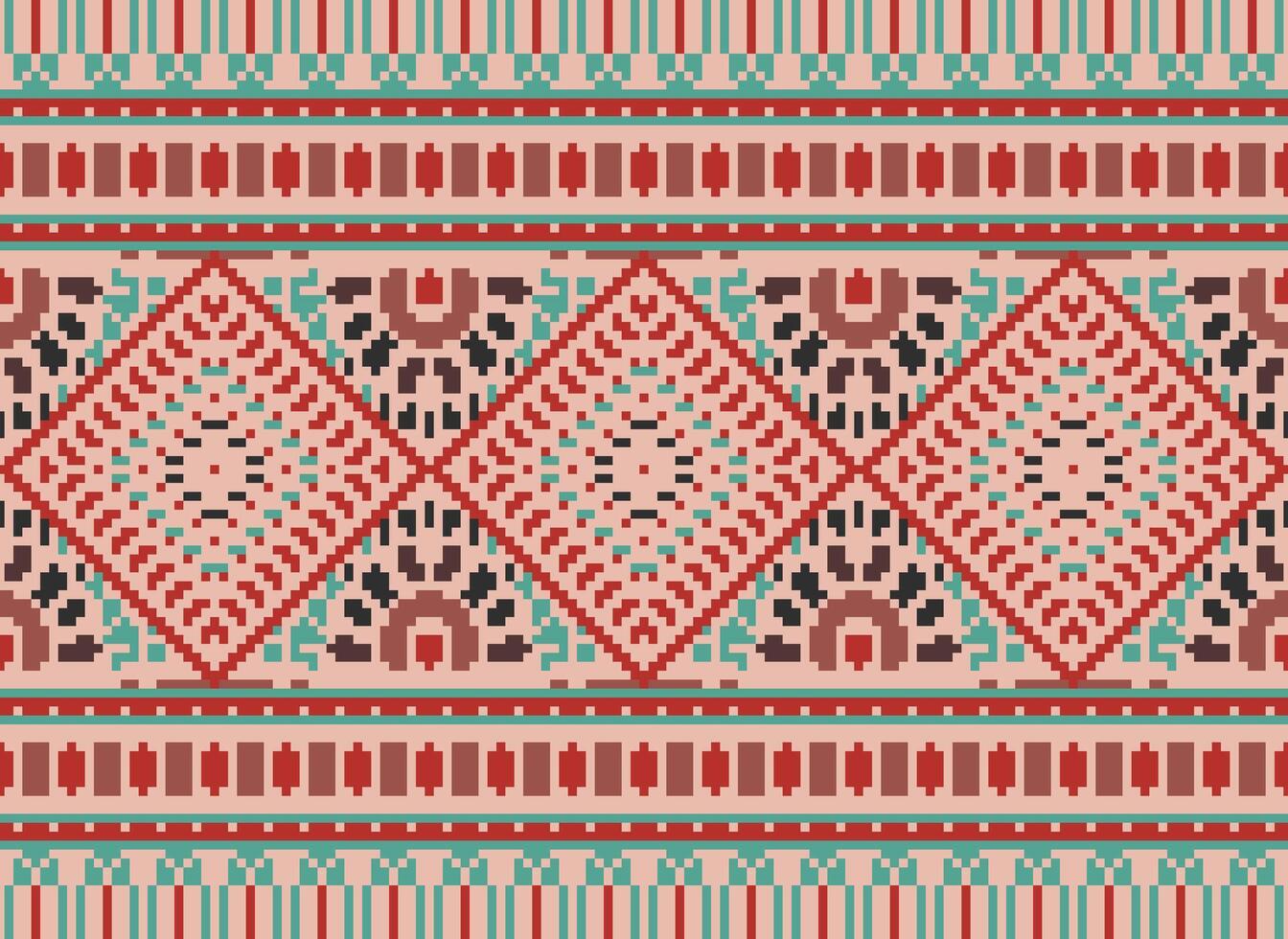 pixel kruis steek traditioneel etnisch patroon paisley bloem ikat achtergrond abstract aztec Afrikaanse Indonesisch Indisch naadloos patroon voor kleding stof afdrukken kleding jurk tapijt gordijnen en sarong vector