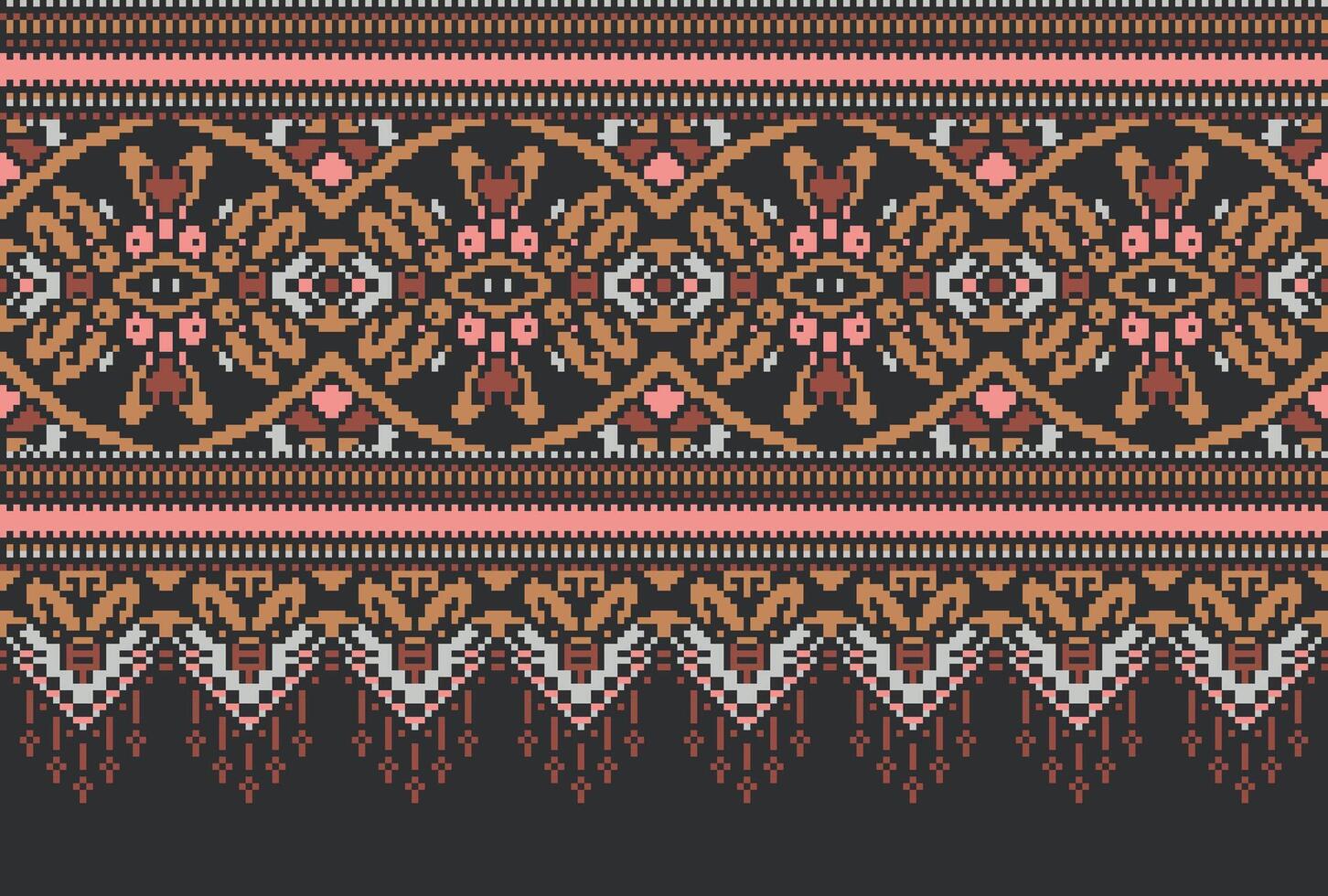 pixel kruis steek traditioneel etnisch patroon paisley bloem ikat achtergrond abstract aztec Afrikaanse Indonesisch Indisch naadloos patroon voor kleding stof afdrukken kleding jurk tapijt gordijnen en sarong vector