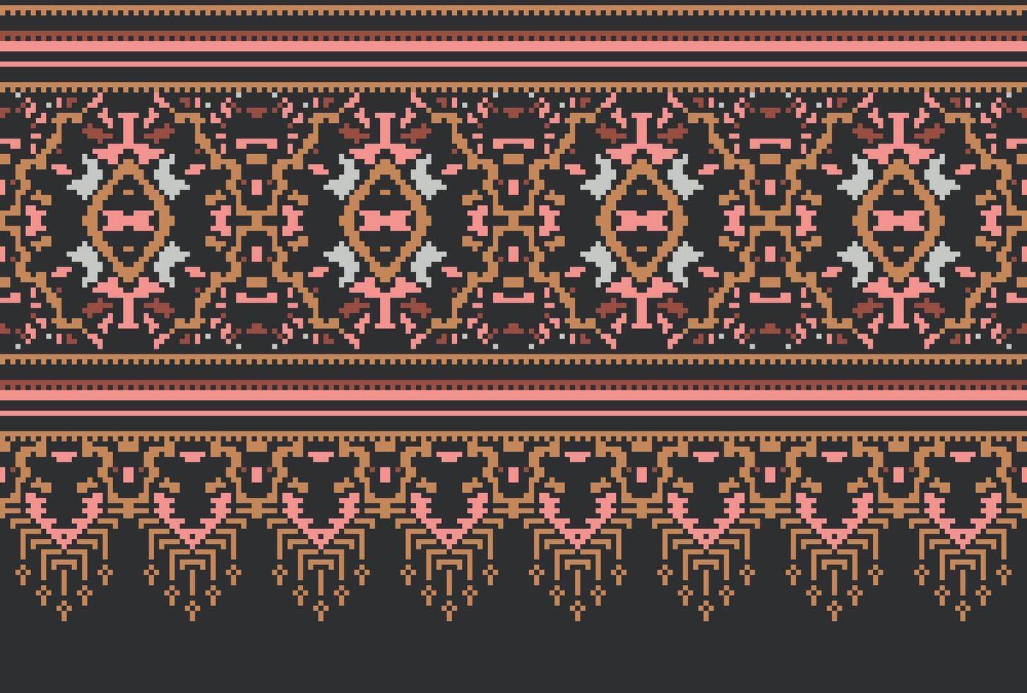 pixel kruis steek traditioneel etnisch patroon paisley bloem ikat achtergrond abstract aztec Afrikaanse Indonesisch Indisch naadloos patroon voor kleding stof afdrukken kleding jurk tapijt gordijnen en sarong vector