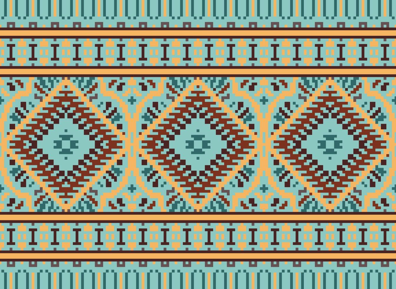 pixel kruis steek traditioneel etnisch patroon paisley bloem ikat achtergrond abstract aztec Afrikaanse Indonesisch Indisch naadloos patroon voor kleding stof afdrukken kleding jurk tapijt gordijnen en sarong vector