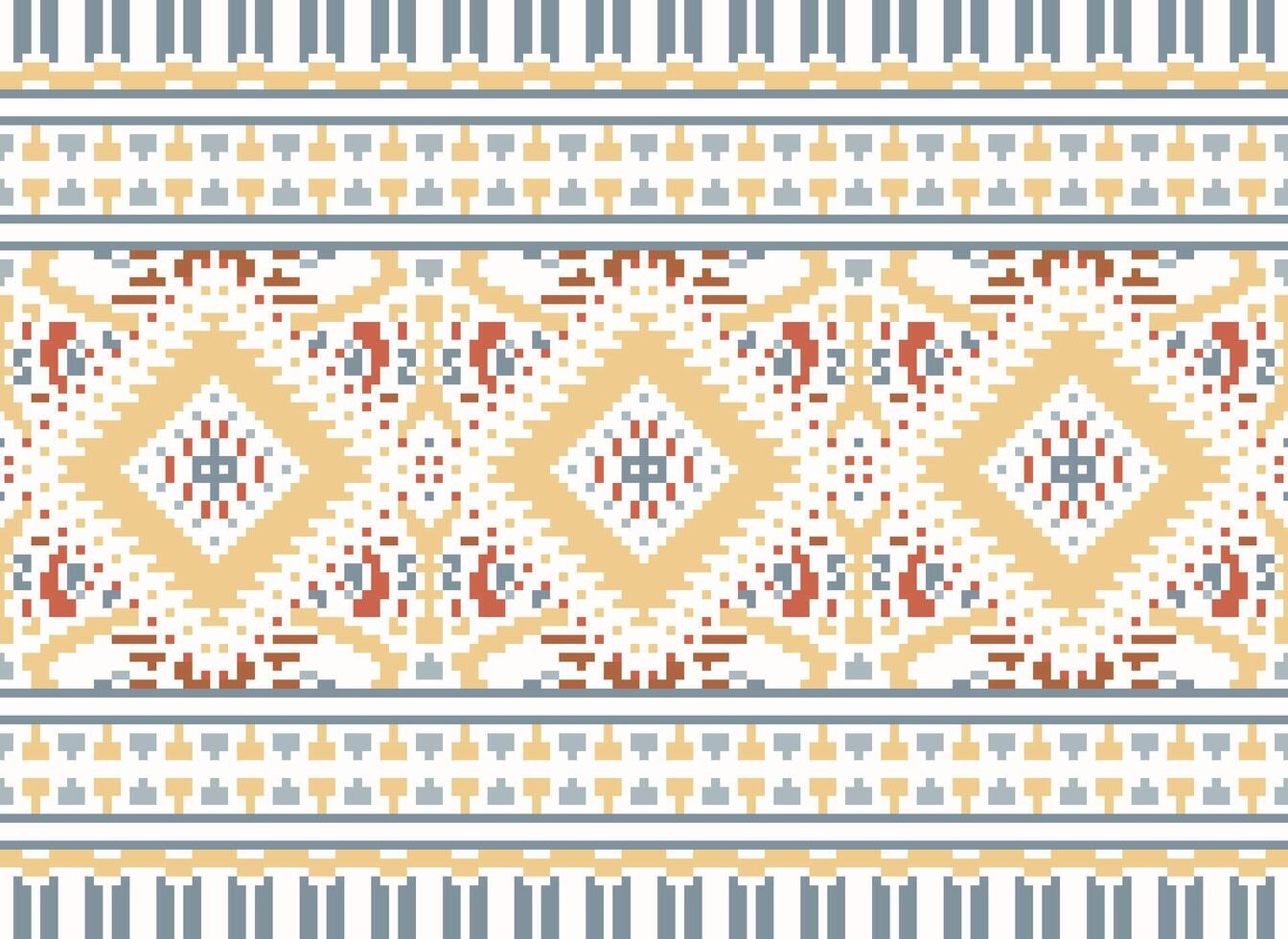 pixel kruis steek traditioneel etnisch patroon paisley bloem ikat achtergrond abstract aztec Afrikaanse Indonesisch Indisch naadloos patroon voor kleding stof afdrukken kleding jurk tapijt gordijnen en sarong vector