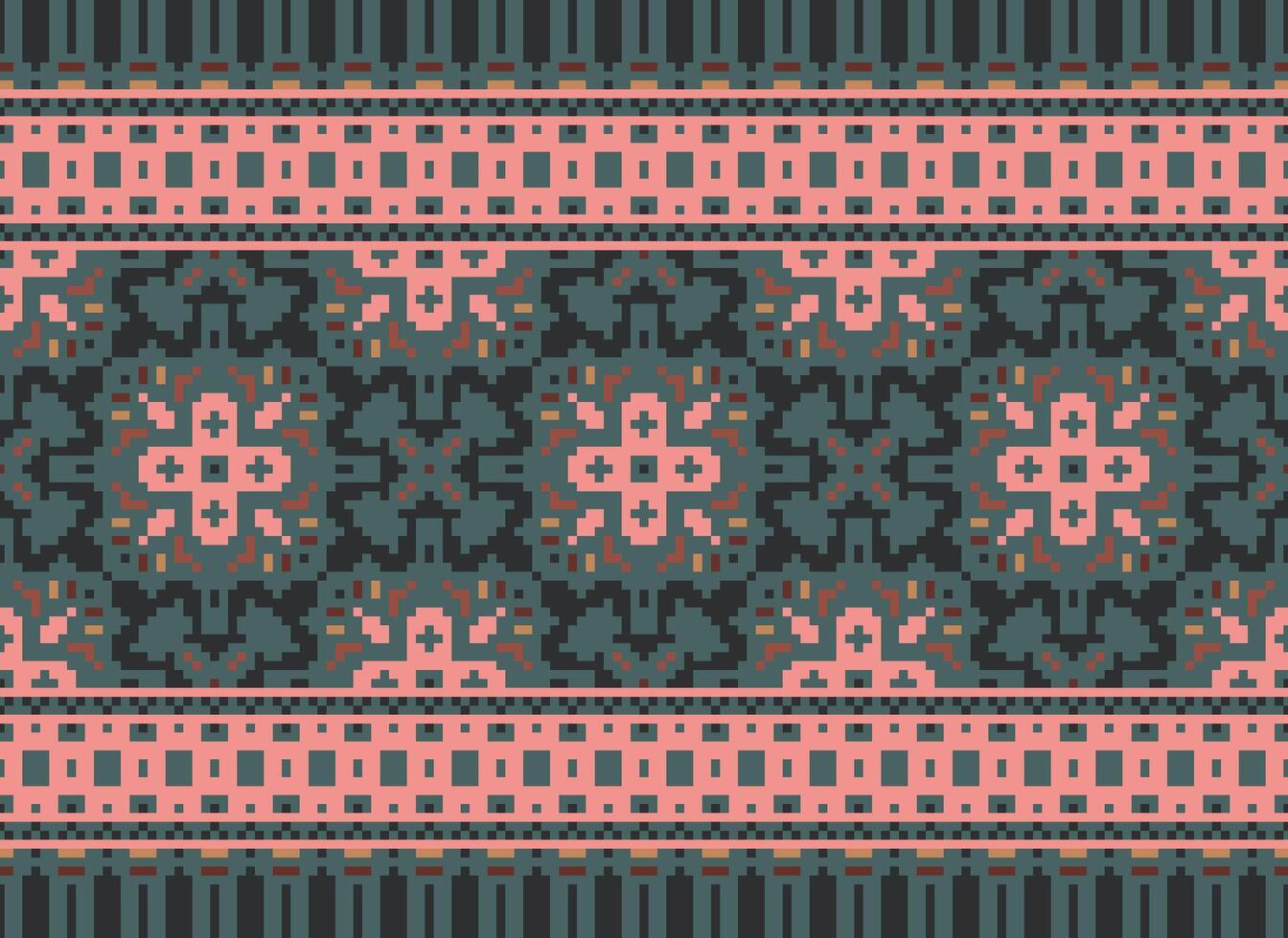 pixel kruis steek traditioneel etnisch patroon paisley bloem ikat achtergrond abstract aztec Afrikaanse Indonesisch Indisch naadloos patroon voor kleding stof afdrukken kleding jurk tapijt gordijnen en sarong vector