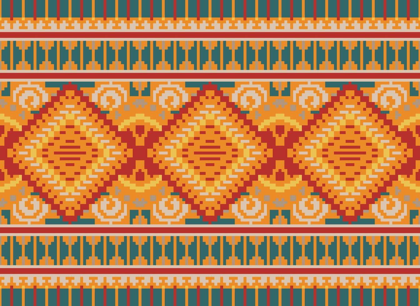 pixel kruis steek traditioneel etnisch patroon paisley bloem ikat achtergrond abstract aztec Afrikaanse Indonesisch Indisch naadloos patroon voor kleding stof afdrukken kleding jurk tapijt gordijnen en sarong vector