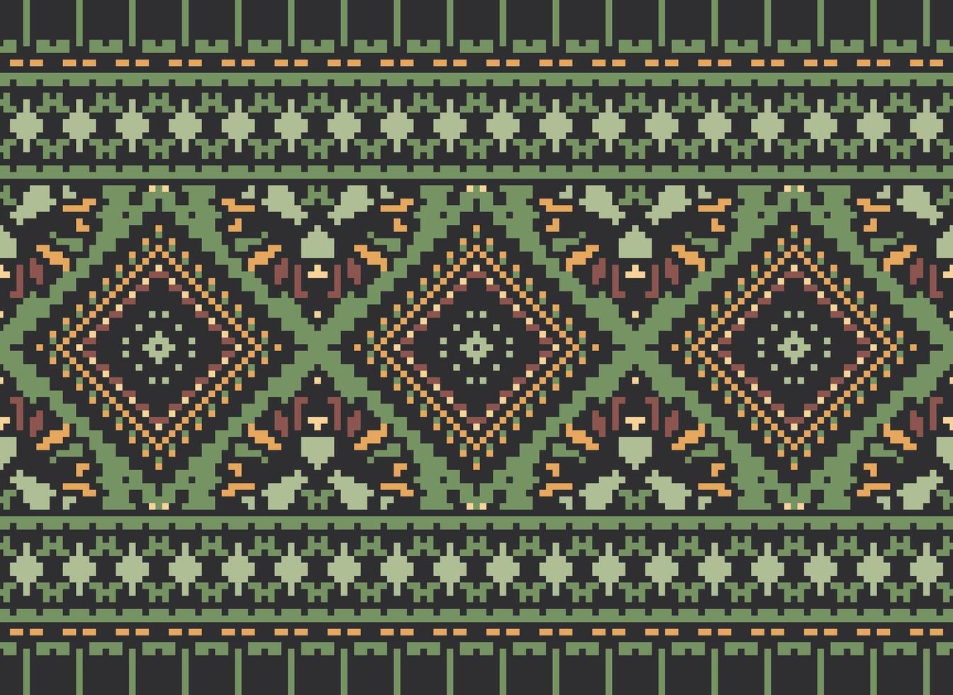 pixel kruis steek traditioneel etnisch patroon paisley bloem ikat achtergrond abstract aztec Afrikaanse Indonesisch Indisch naadloos patroon voor kleding stof afdrukken kleding jurk tapijt gordijnen en sarong vector