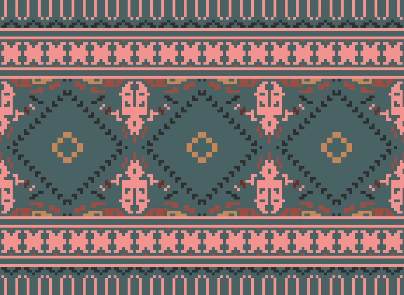 pixel kruis steek traditioneel etnisch patroon paisley bloem ikat achtergrond abstract aztec Afrikaanse Indonesisch Indisch naadloos patroon voor kleding stof afdrukken kleding jurk tapijt gordijnen en sarong vector