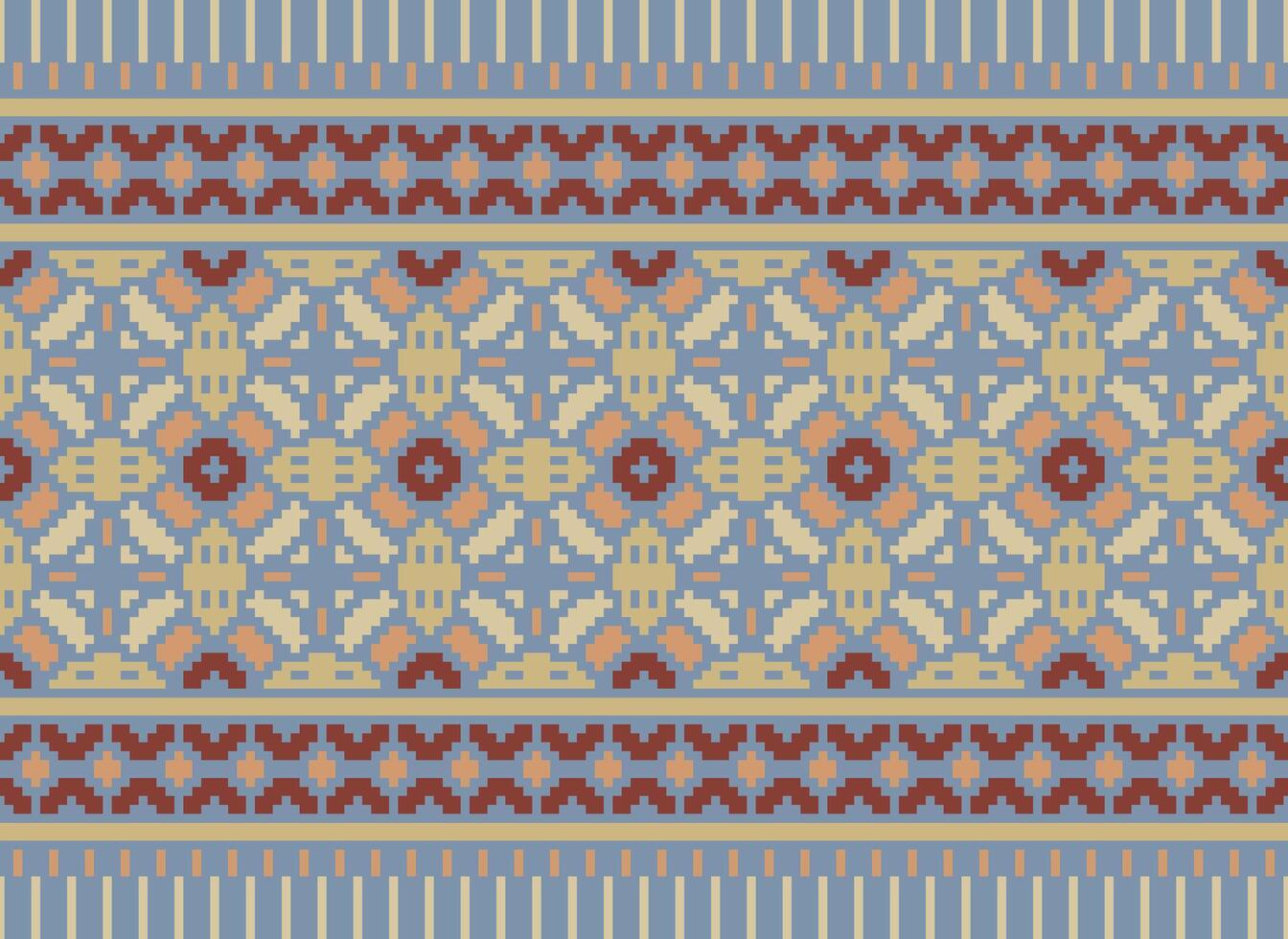 pixel kruis steek traditioneel etnisch patroon paisley bloem ikat achtergrond abstract aztec Afrikaanse Indonesisch Indisch naadloos patroon voor kleding stof afdrukken kleding jurk tapijt gordijnen en sarong vector