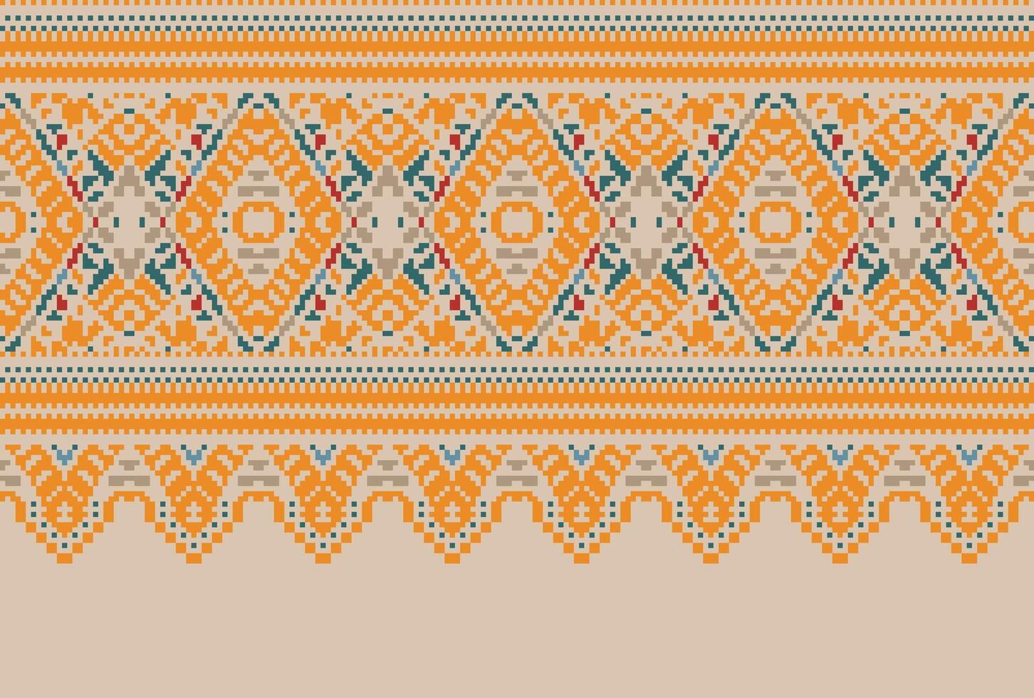 pixel kruis steek traditioneel etnisch patroon paisley bloem ikat achtergrond abstract aztec Afrikaanse Indonesisch Indisch naadloos patroon voor kleding stof afdrukken kleding jurk tapijt gordijnen en sarong vector