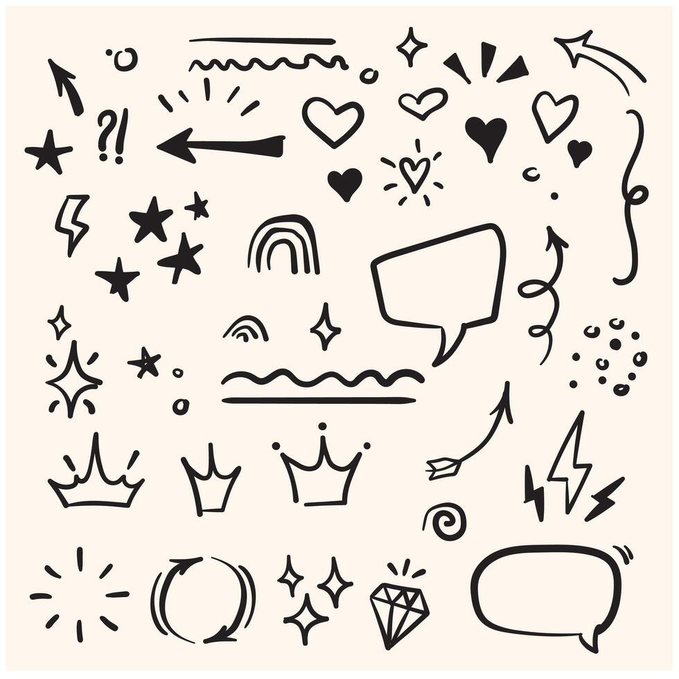 vector naadloos patroon met verschillend sterren, schittert, pijlen, harten, diamanten, tekens en symbolen met illustratie stijl tekening en lijn kunst