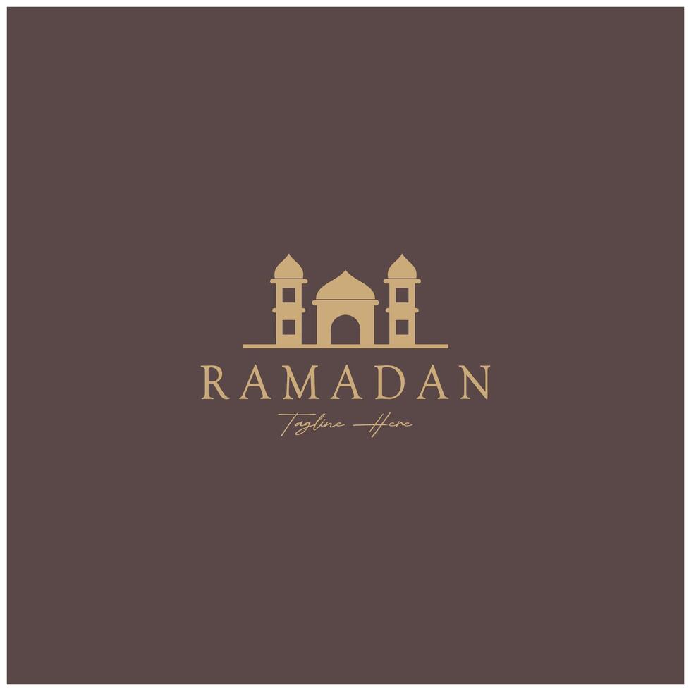 Ramadan mubarak logo met lantaarn elementen, halve maan maan en ster moskee gebouw, Islamitisch schoonschrift patroon, voor bedrijf, architectuur, moslims, eid, eid kaarten, Islamitisch onderwijs vector