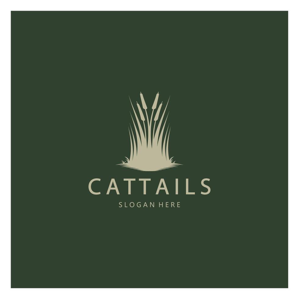 cattails of rivier- riet gras fabriek logo ontwerp, aquatisch planten, moeras, wild gras vector