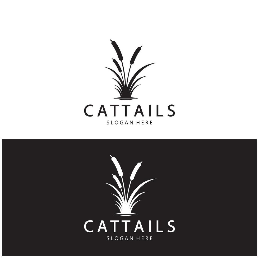 cattails of rivier- riet gras fabriek logo ontwerp, aquatisch planten, moeras, wild gras vector