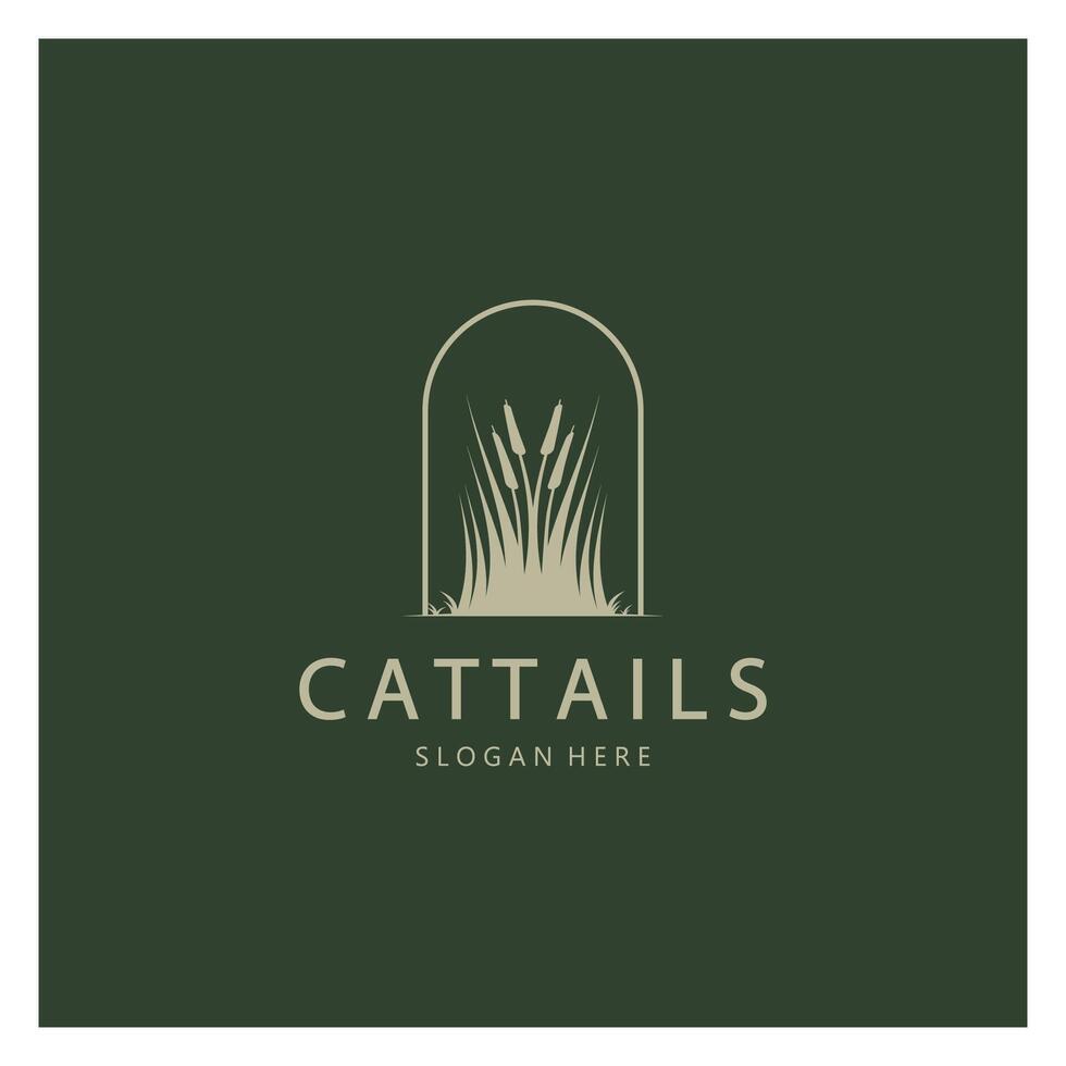 cattails of rivier- riet gras fabriek logo ontwerp, aquatisch planten, moeras, wild gras vector