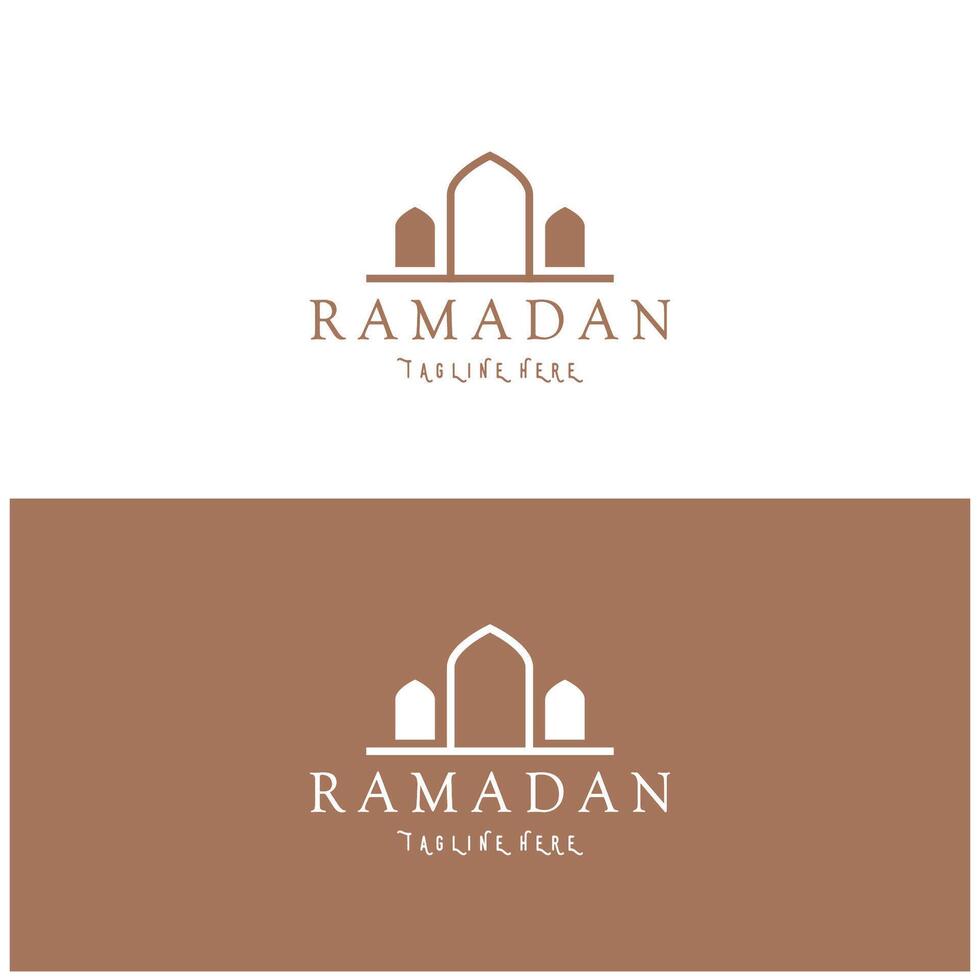 Ramadan mubarak logo met lantaarn elementen, halve maan maan en ster moskee gebouw, Islamitisch schoonschrift patroon, voor bedrijf, architectuur, moslims, eid, eid kaarten, Islamitisch onderwijs vector